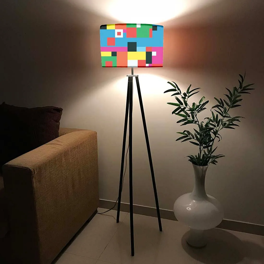 Tripod Standing Floor Lamp -Abstract Color Blocks