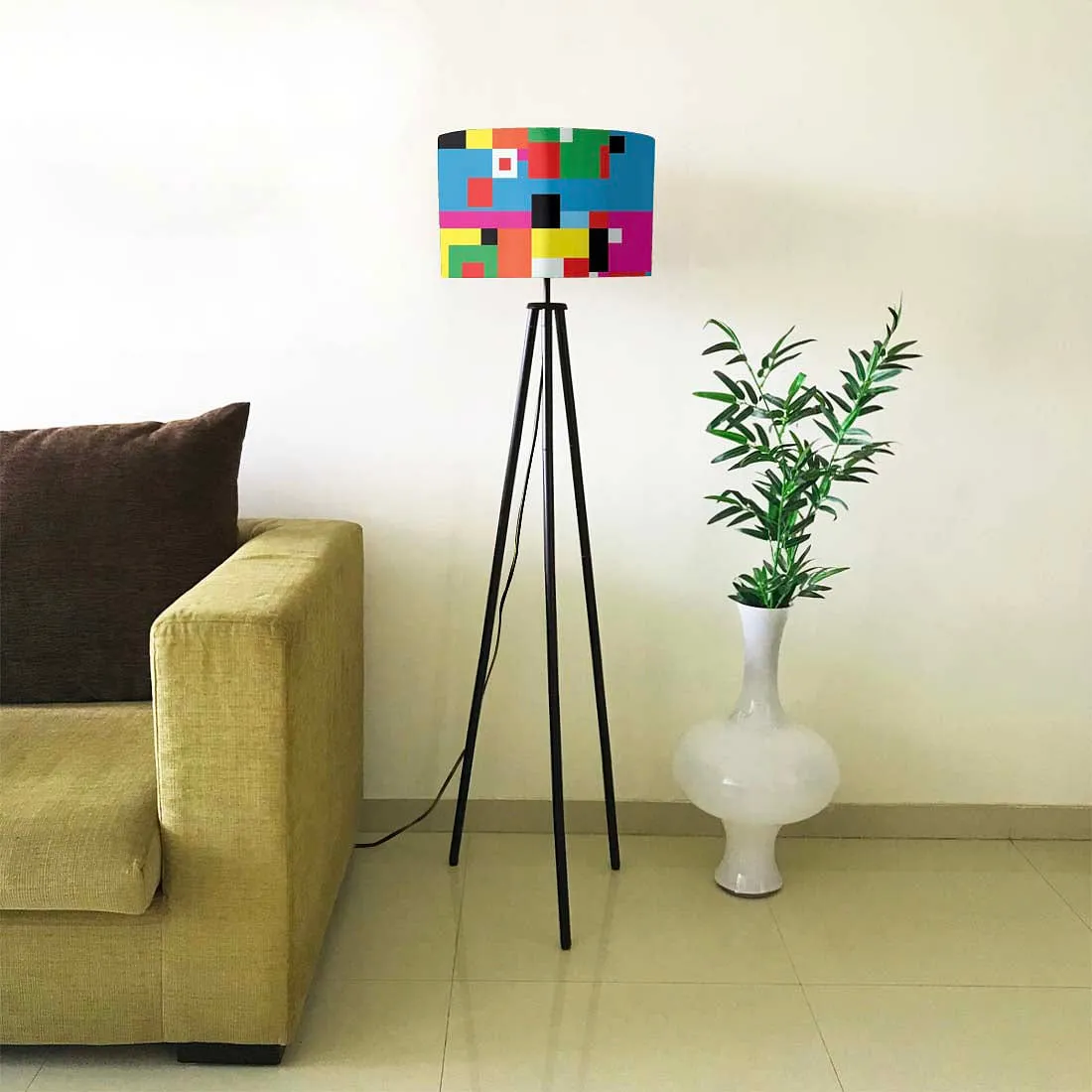 Tripod Standing Floor Lamp -Abstract Color Blocks