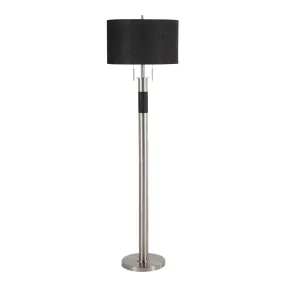 Trophy Industrial Floor Lamp in Nickel with Black Linen Shade by LumiSource