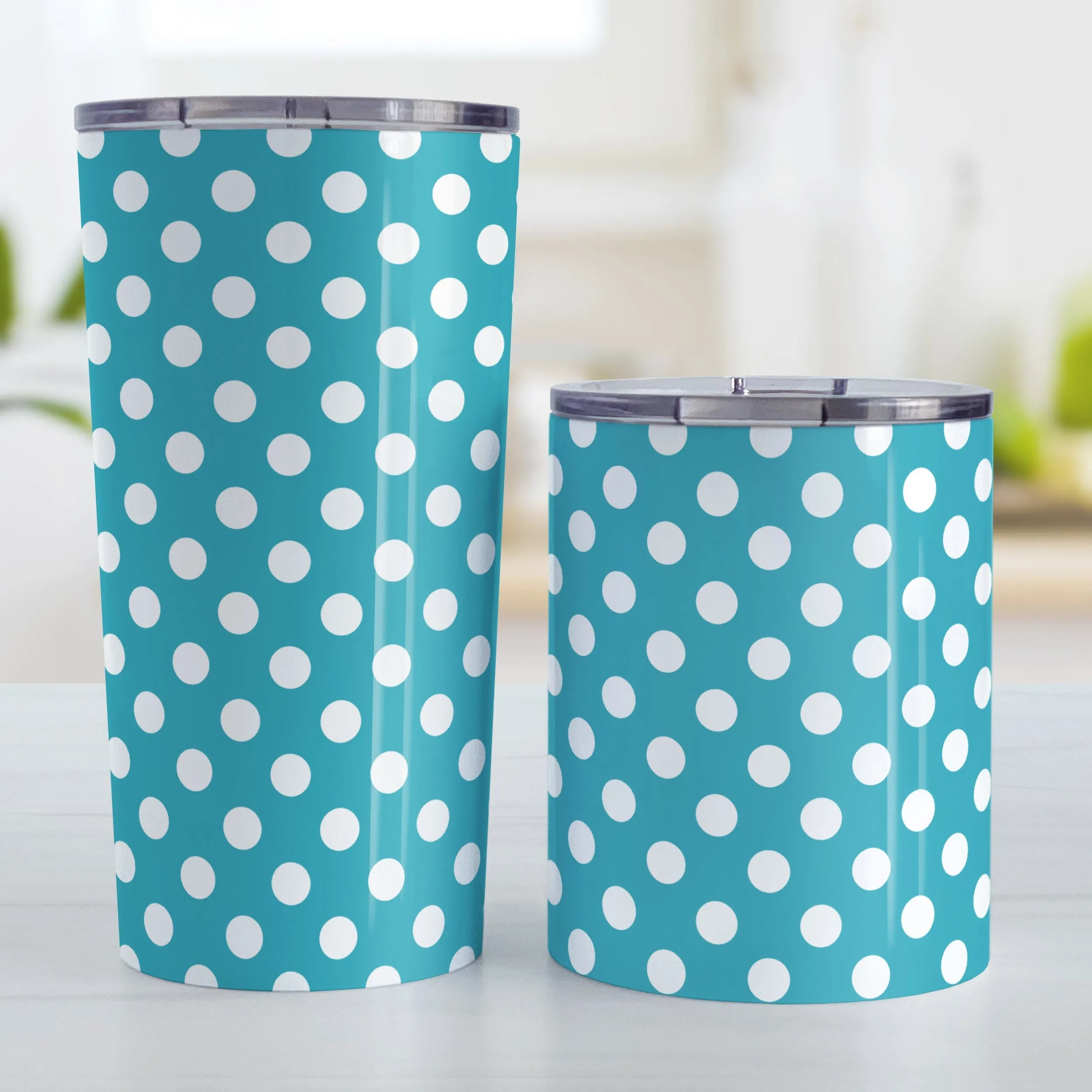 Turquoise Polka Dot Tumbler Cup