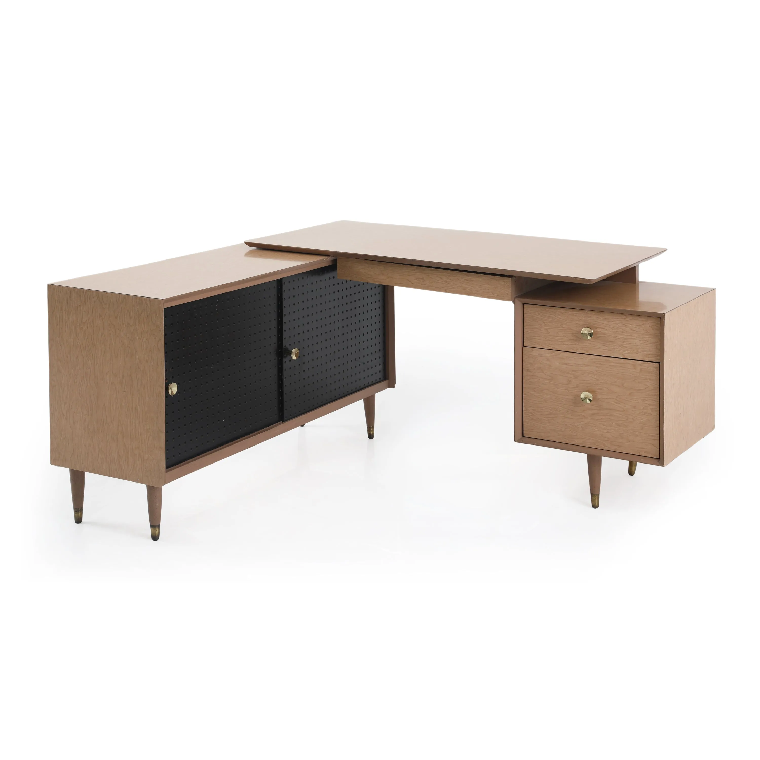 Two-Piece Modular Wooden Desk & Credenza