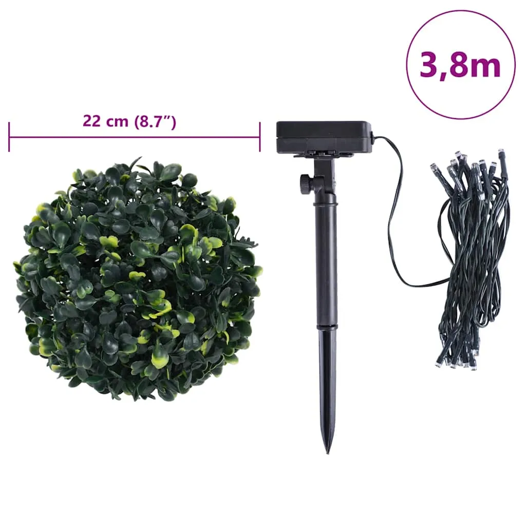 vidaXL Artificial Boxwood Balls with LED Lights 2 pcs Green 22 cm