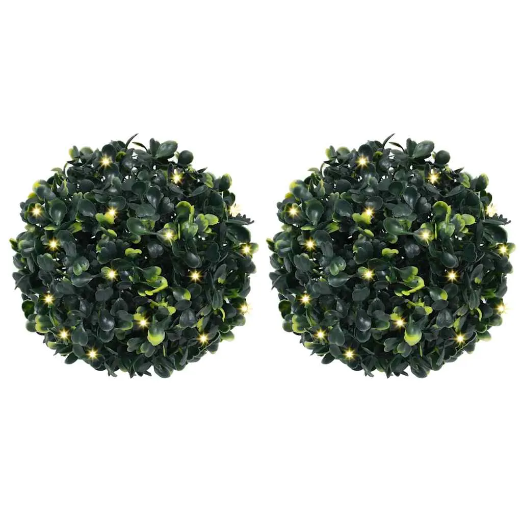 vidaXL Artificial Boxwood Balls with LED Lights 2 pcs Green 22 cm