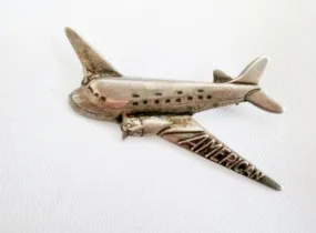 Vintage 925 Sterling Silver AMERICAN AIRPLANE JET FLYER PLANE Brooch Pin PILOT Travel Jewelry