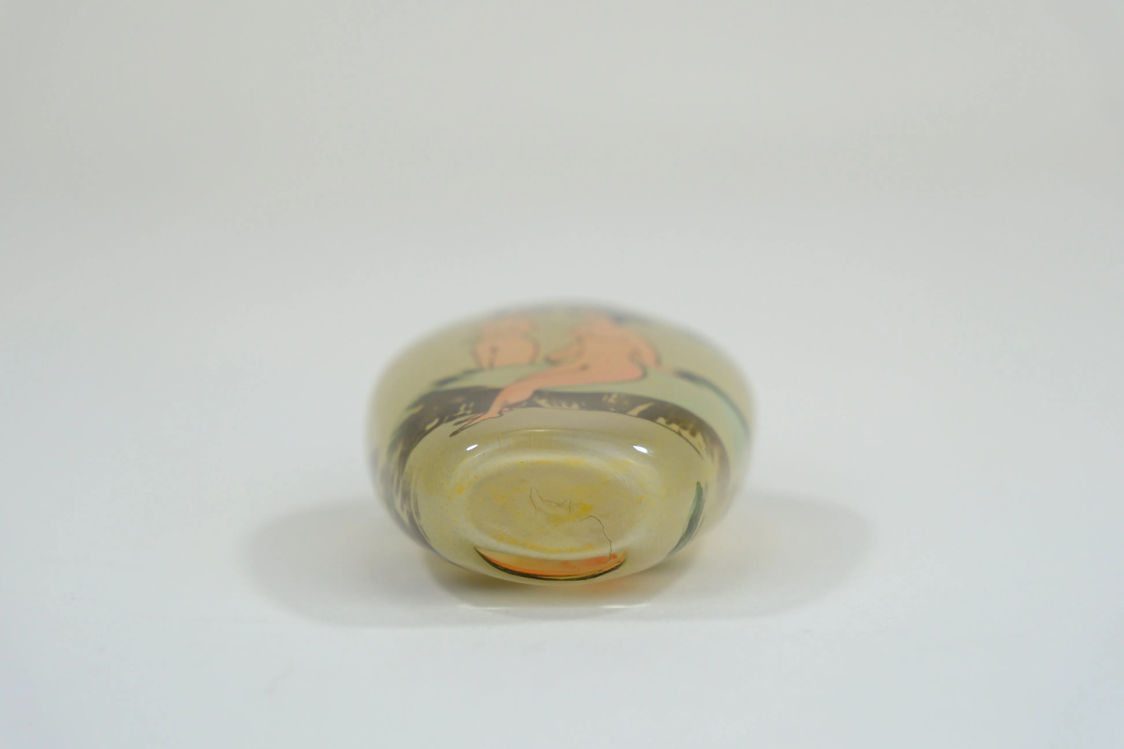 Vintage Chinese Reverse Painted Glass Snuff Bottle Erotic Motif 3"