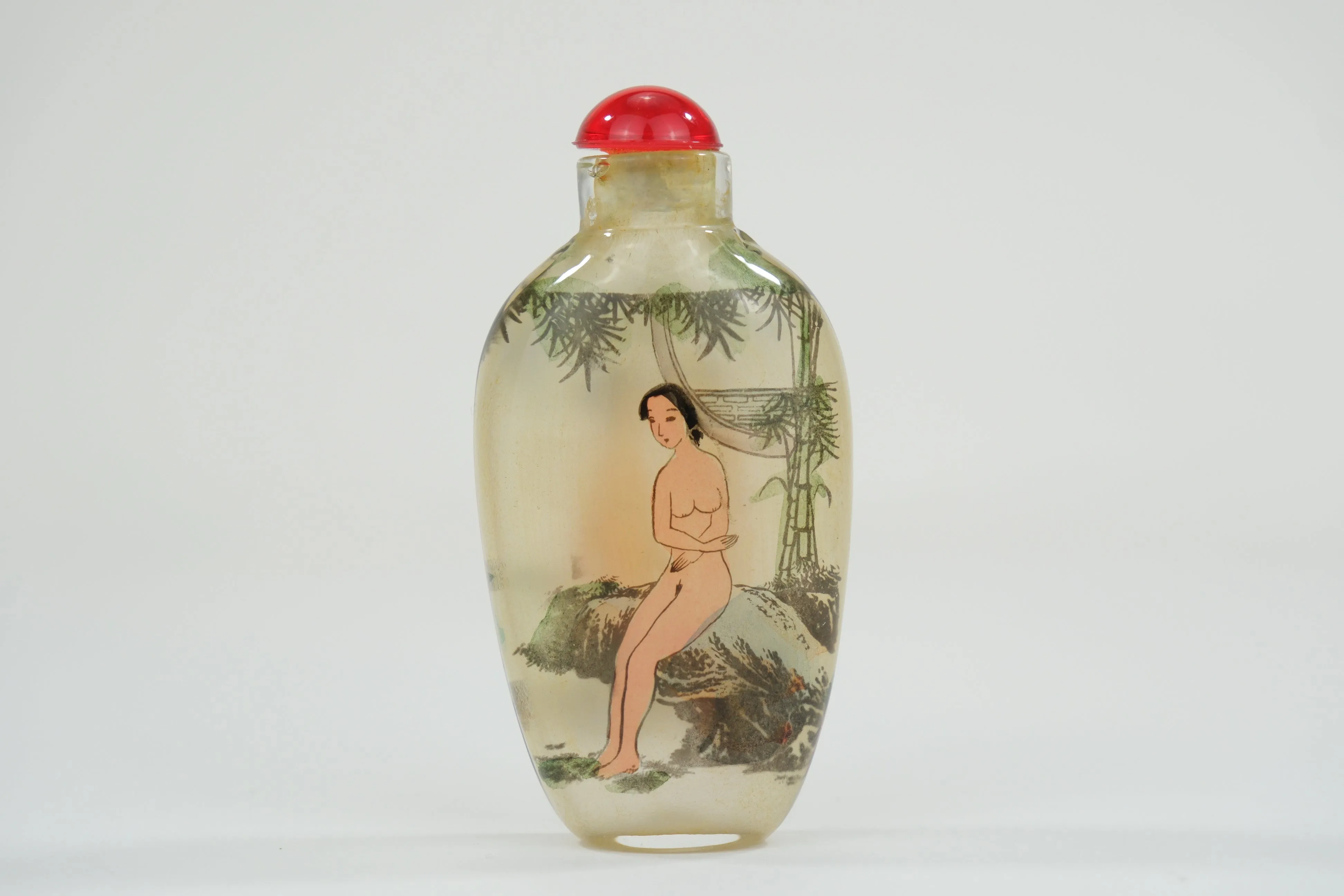 Vintage Chinese Reverse Painted Glass Snuff Bottle Erotic Motif 3"