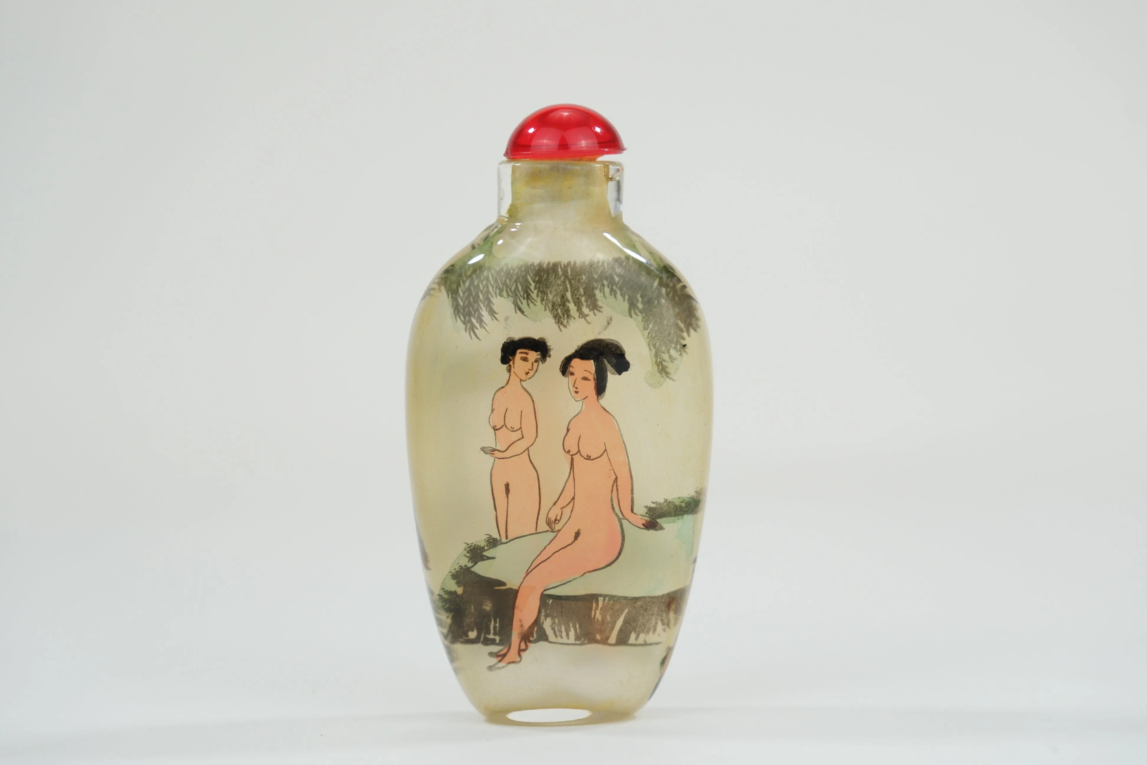 Vintage Chinese Reverse Painted Glass Snuff Bottle Erotic Motif 3"