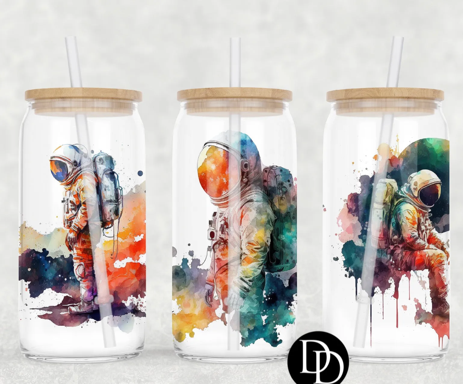 Watercolor Astronaut UV DTF Cup Wrap