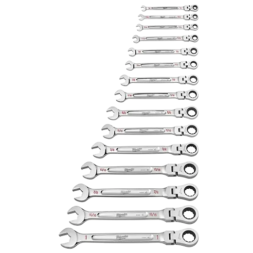 Wrench Set - Milwaukee 15pc SAE Flex Head Ratcheting Combination Wrench Set, 48-22-9413