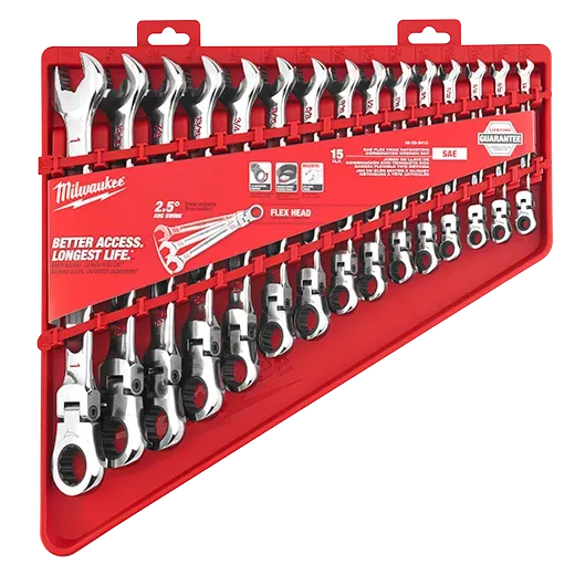 Wrench Set - Milwaukee 15pc SAE Flex Head Ratcheting Combination Wrench Set, 48-22-9413